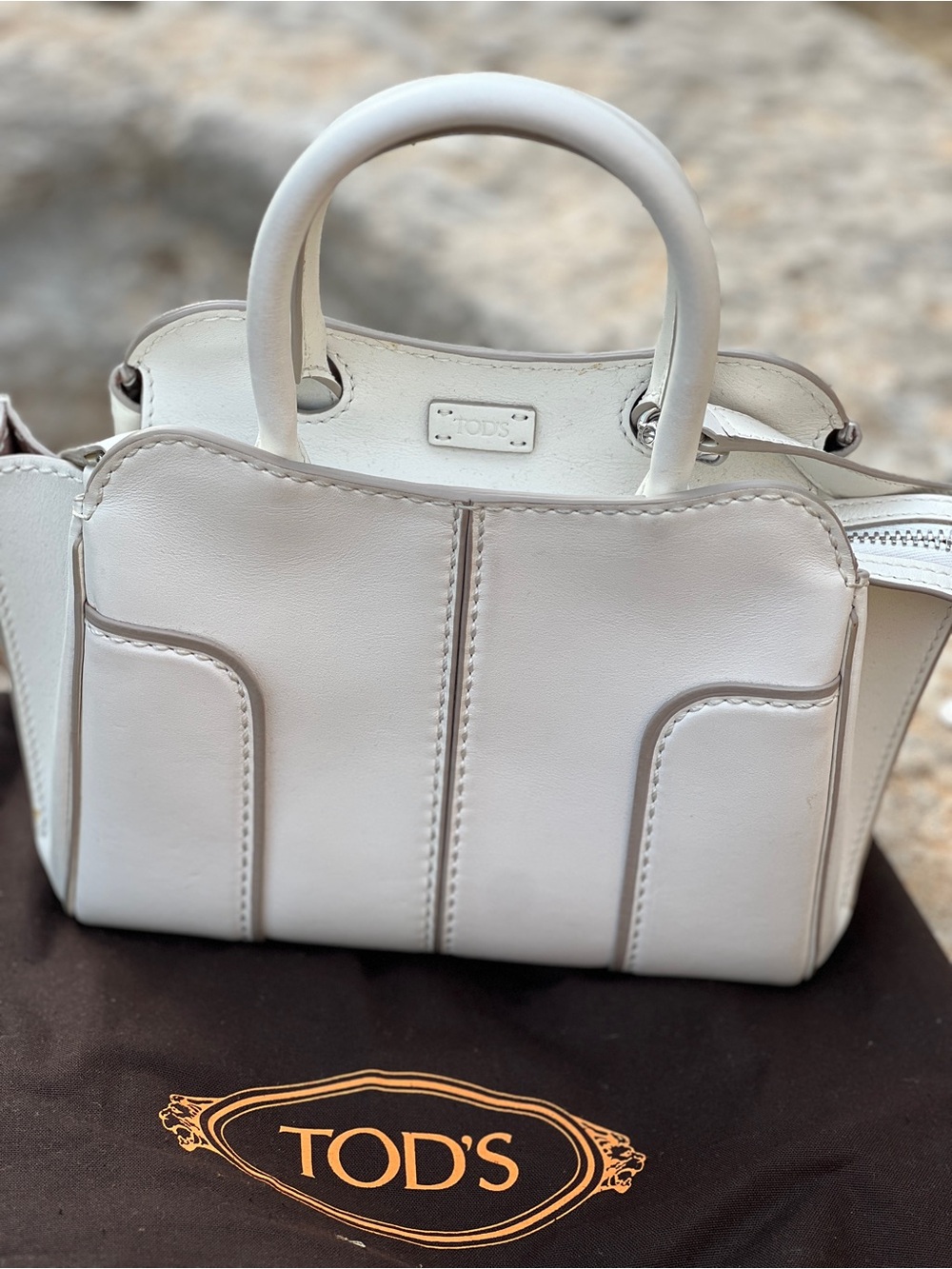 TOD'S White Leather Mini Satchel with Top Handles - Picture 2 of 9